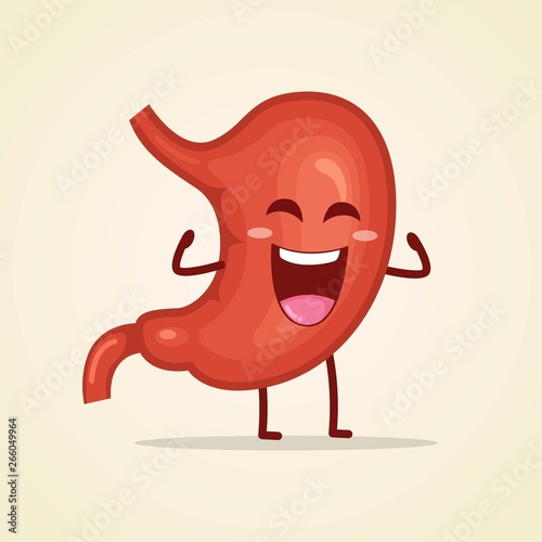 Cute character stomach smiling cartoon human internal organ