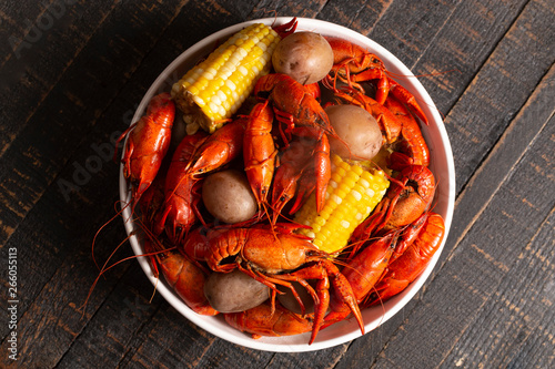 Fotografie A Crawfish Boil with Corn on the Cob and Potatoes