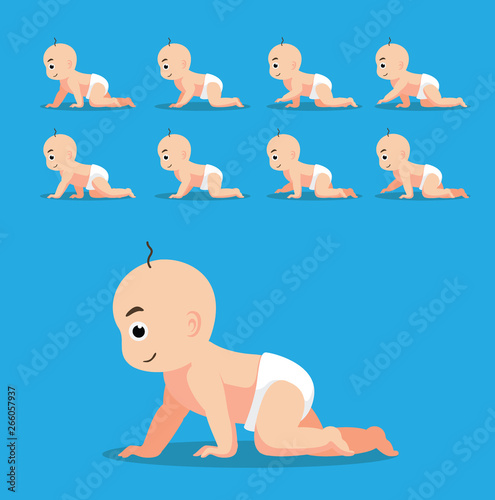 Cute Baby Crawling Cartoon Poses Vector Illustration Animation Sequence Frame Character