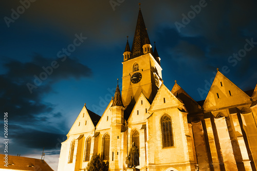 Sibiu Saint Mary Lutheran Cathedral At Twilight, Romania photo