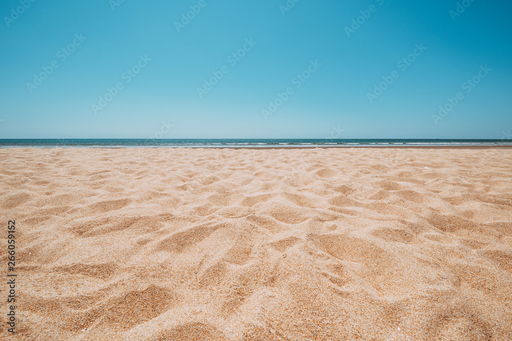 Seascape of beautiful tropical beach with calm sky. sea view and sand beach, summer background. - obrazy, fototapety, plakaty 