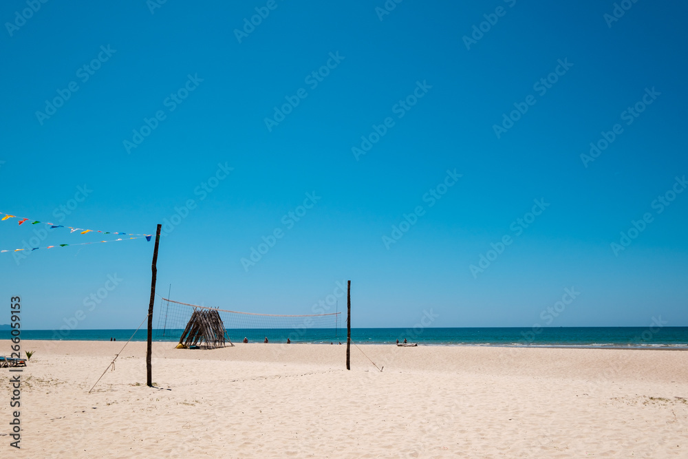 Seascape of beautiful tropical beach with calm sky. sea view and sand beach, summer background.