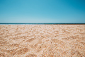 Seascape of beautiful tropical beach with calm sky. sea view and sand beach, summer background.