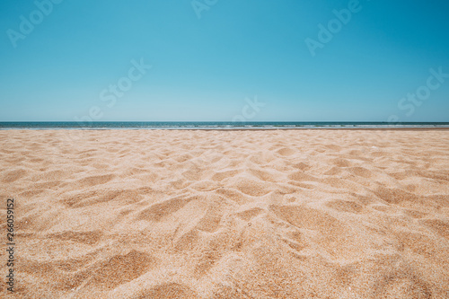 Seascape of beautiful tropical beach with calm sky. sea view and sand beach, summer background. photo
