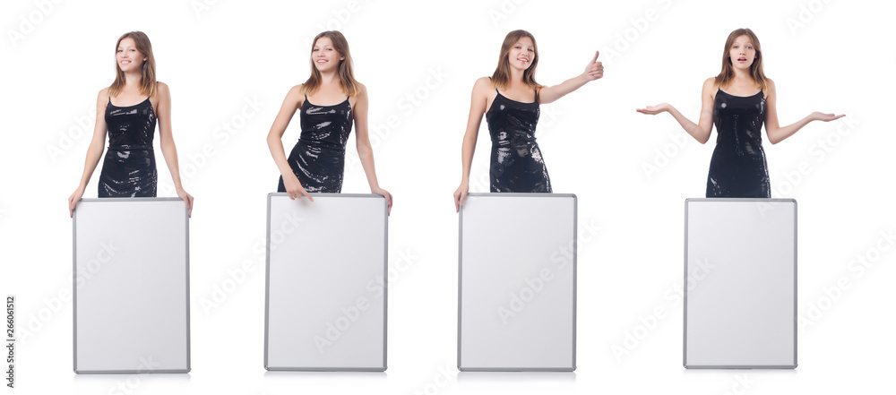 Obraz premium Young woman with blank poster