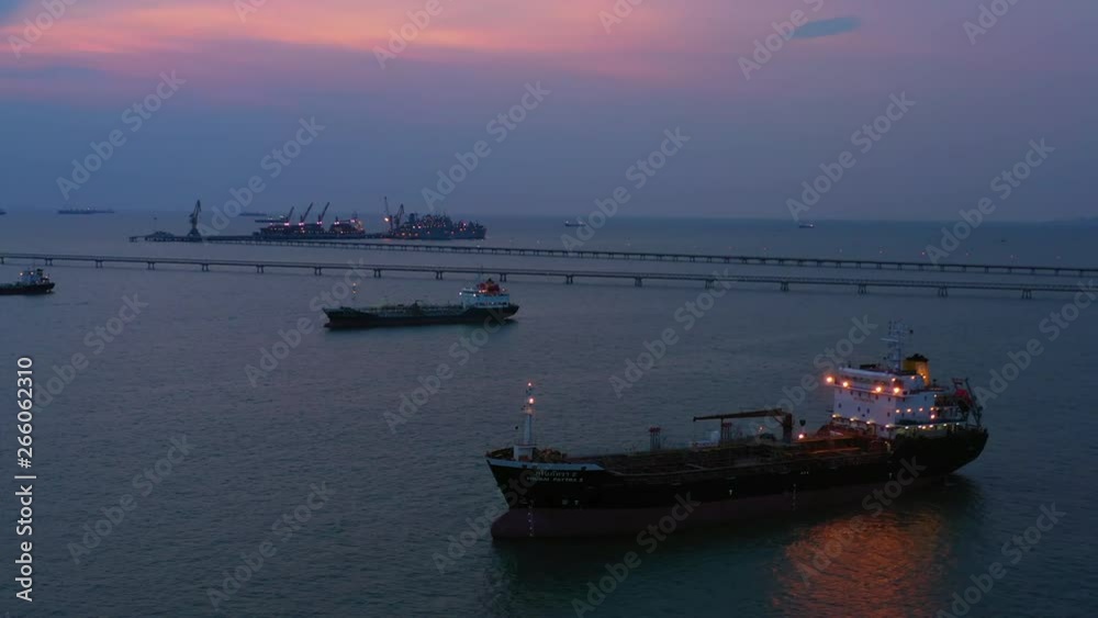 Aerial view oil and gas chemical tanker in open sea, Refinery Industry cargo ship.