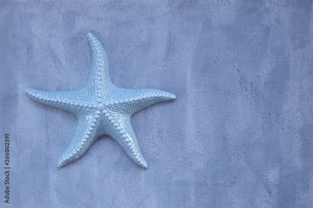Starfish. Decorative light blue starfish on a gray background. Home decor in nautical style.Summer season. Starfish. Decorative light blue starfish on a gray background. Home decor in nautical style.Summer season.