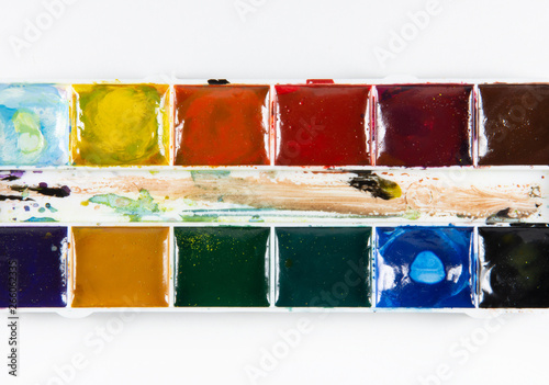 Obraz na płótnie A set of children's paints in rectangular forms close-up w salonie