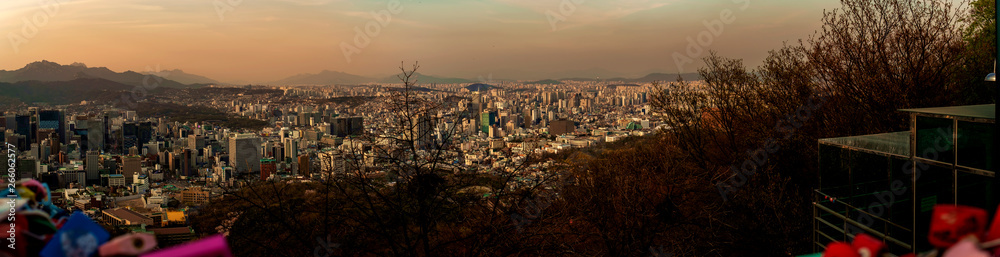 sunset panorama view over the city, Seoul South Korea