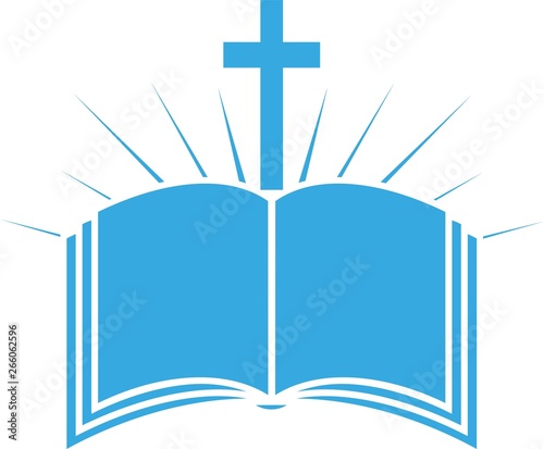 Color illustration of the bible cross and rays. Vector illustration on religious theme