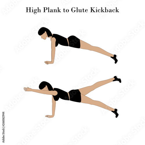 High plank to glute kickback exercise