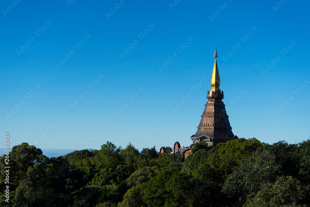 mist of cloud under blue sky, a view from Intanon mountain Chiang Mai, Thailand.