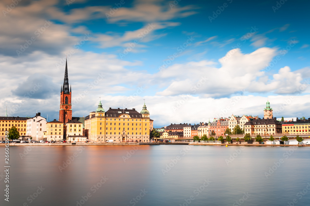Panoramic view of Old Town in Stockholm, Sweden. Long exposure shoot