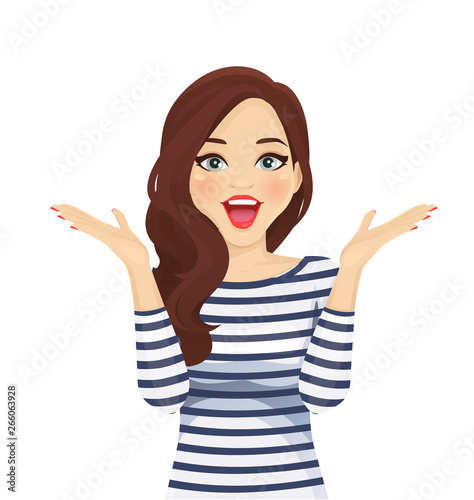 Portrait of surprised beatiful wave hairstyle woman with open mouth isolated vector illustration