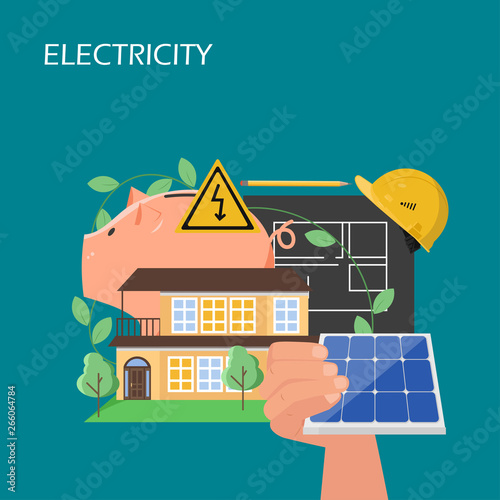 Solar panels electricity concept vector flat illustration