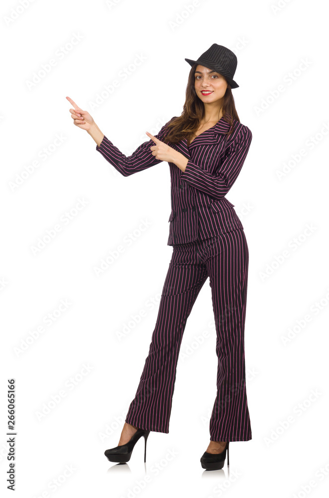 Woman wearing striped costume isolated on white Woman wearing striped costume isolated on white