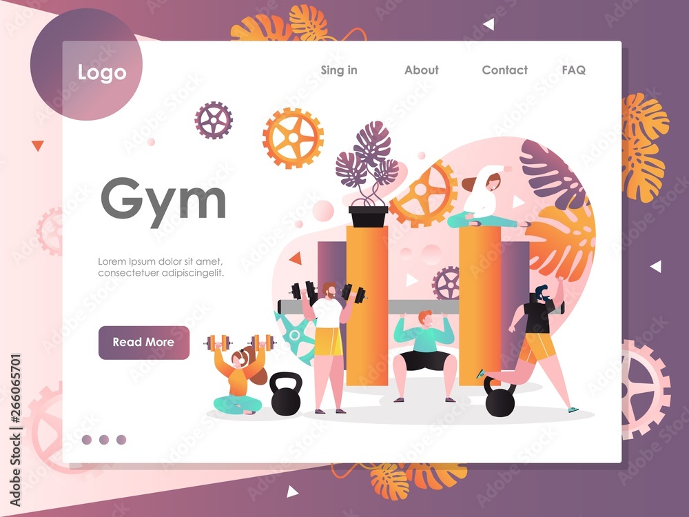Gym vector website landing page design template