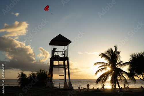 Sunset landscape lifeguard tower scenery