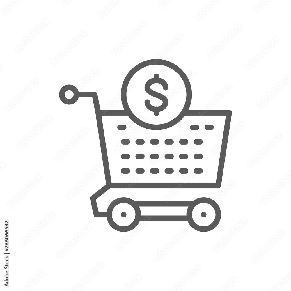 Cart, money, investment, deposit line icon.