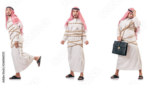 Arab man tied up with rope