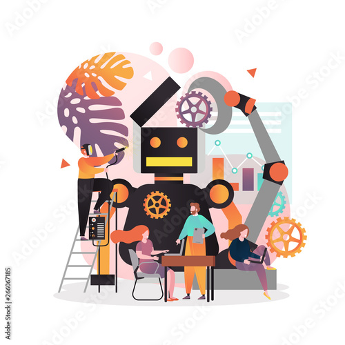 Robot creating vector concept for web banner, website page