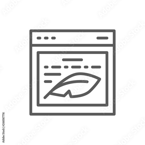 Writers website, prose, text on display line icon.