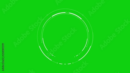 Green Screen Background. HUD circle interfaces with loopable segments- circular white on black background