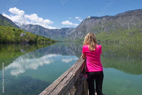 Portrait of the young woman on the lake in Slovenia