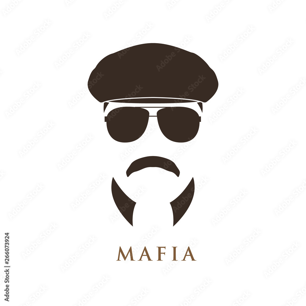 Mafioso man portrait. Man in ivy cap and sunglasses. Vector illustration. Mafioso man portrait. Man in ivy cap and sunglasses. Vector illustration.