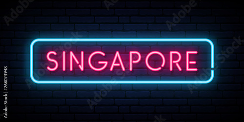 Singapore neon sign. Bright light signboard. Vector banner.