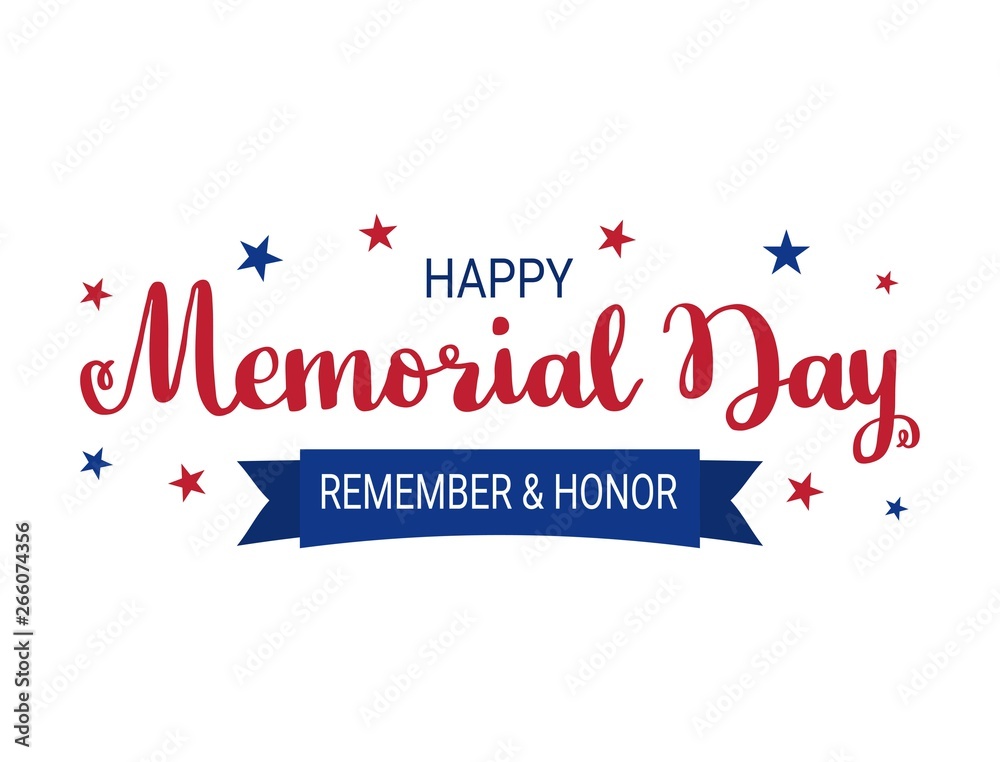 Happy Memorial Day card with hand drawn lettering and stars. National american holiday