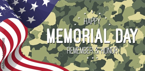 Military  Army background with american flag and camouflage .Memorial day. Remember & honor. USA patriotic illustration