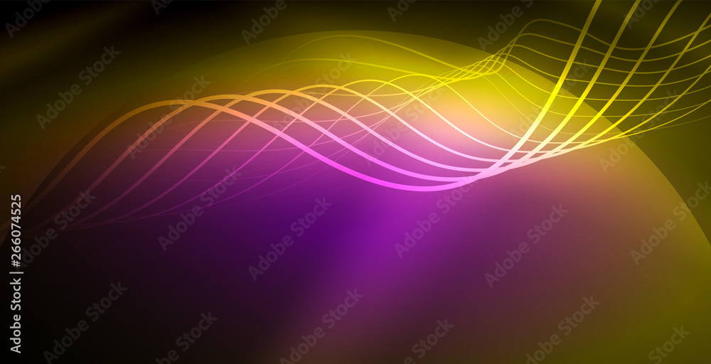 Glowing abstract wave on dark, shiny motion, magic space light. Techno abstract background Glowing abstract wave on dark, shiny motion, magic space light. Techno abstract background