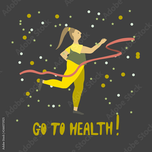 Woman crossing finishing line . Running girl Healthy lifestyle .