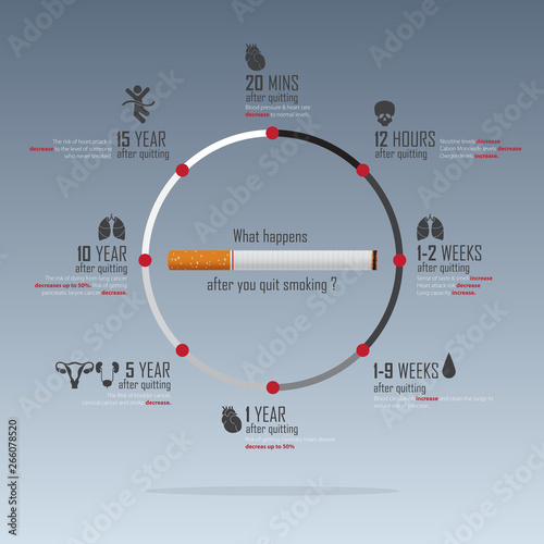 May 31st World No Tobacco Day infographic. No Smoking Day Awareness. Benefits of quitting smoking concept. Stop Smoking Campaign. Vector Illustration.
