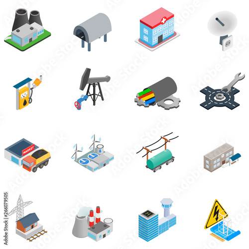 Chemical enterprise icons set. Isometric set of 16 chemical enterprise vector icons for web isolated on white background
