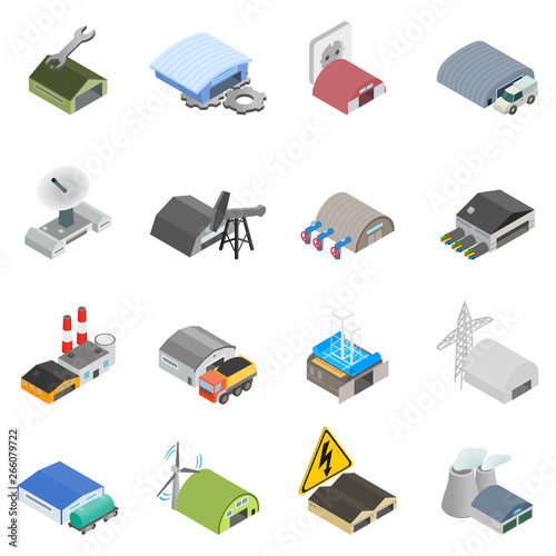 Storehouse icons set. Isometric set of 16 storehouse vector icons for web isolated on white background