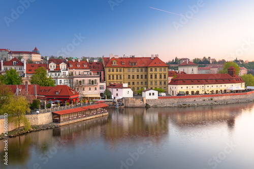 Colorful old town in Prague at the Vltava river, Czech Republic