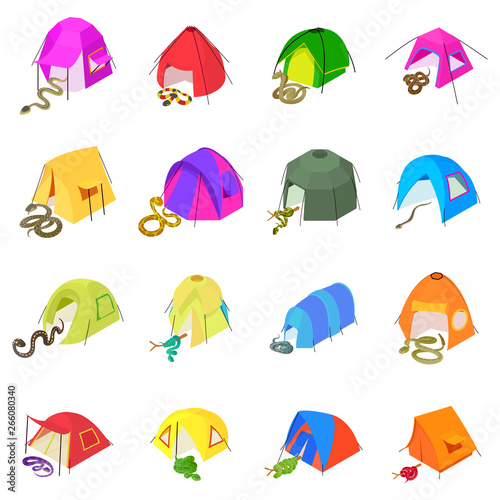 Snake attack icons set. Isometric set of 16 snake attack vector icons for web isolated on white background