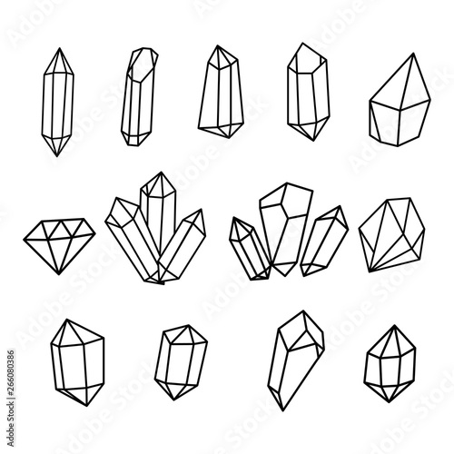 Vector set of hand drawn crystals.