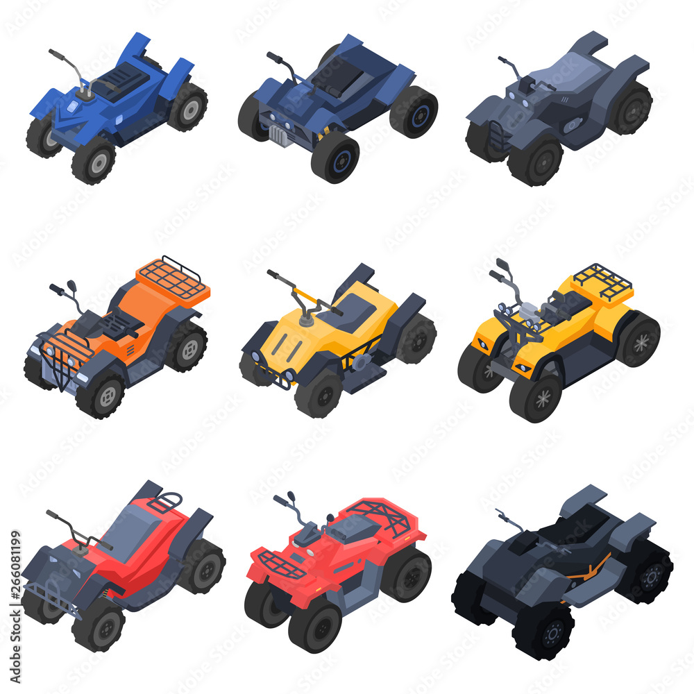 Fototapeta premium Quad bike icons set. Isometric set of quad bike vector icons for web design isolated on white background