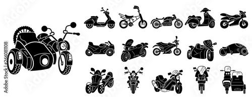 Motorbike icons set. Simple set of motorbike vector icons for web design on white background