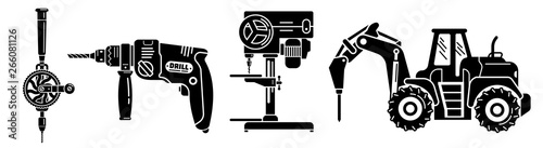 Drilling machine icons set. Simple set of drilling machine vector icons for web design on white background