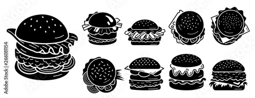 Burger icons set. Simple set of burger vector icons for web design on white background