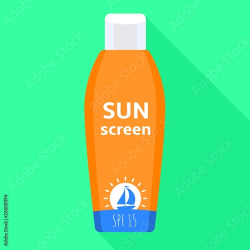 Sunscreen bottle icon. Flat illustration of sunscreen bottle vector icon for web design