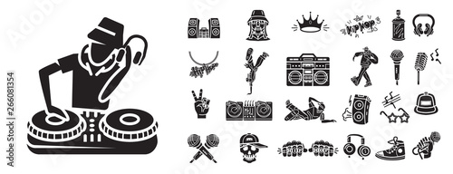Hiphop icons set. Simple set of hiphop vector icons for web design on white background photo