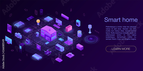 Smart house concept banner. Isometric illustration of smart house vector concept banner for web design