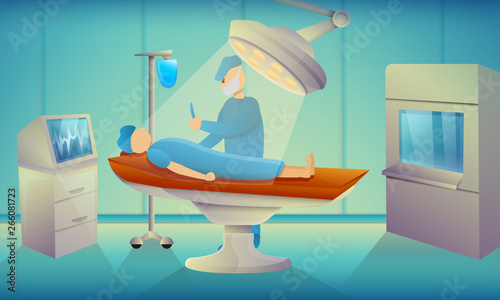 Surgeons operating room concept banner. Cartoon illustration of surgeons operating room vector concept banner for web design