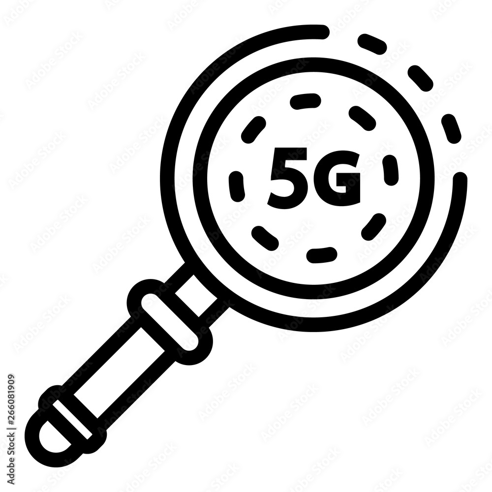 5G magnifier icon. Outline 5G magnifier vector icon for web design isolated on white background 5G magnifier icon. Outline 5G magnifier vector icon for web design isolated on white background