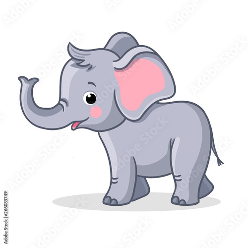 Baby elephant stands and smiles. Vector illustration with cute animal © svaga